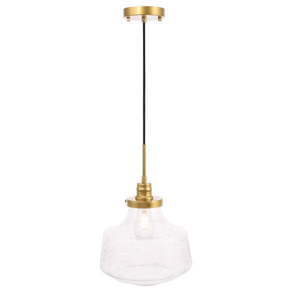 Lyle Brass 11-Inch One-Light Pendant with Clear Seeded Glass, image 1