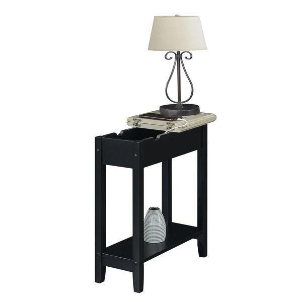 American Heritage Faux Birch and Black Flip Top End Table with Charging Station, image 3