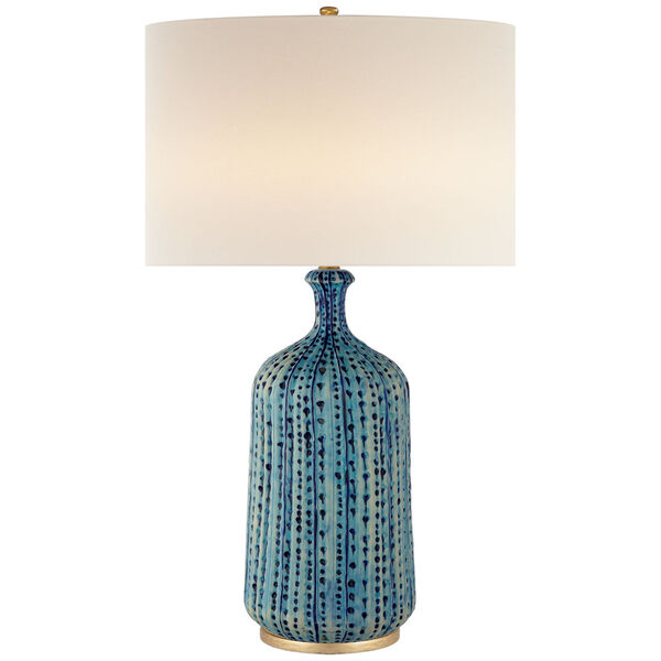 Culloden Table Lamp in Pebbled Aquamarine with Linen Shade by AERIN, image 1