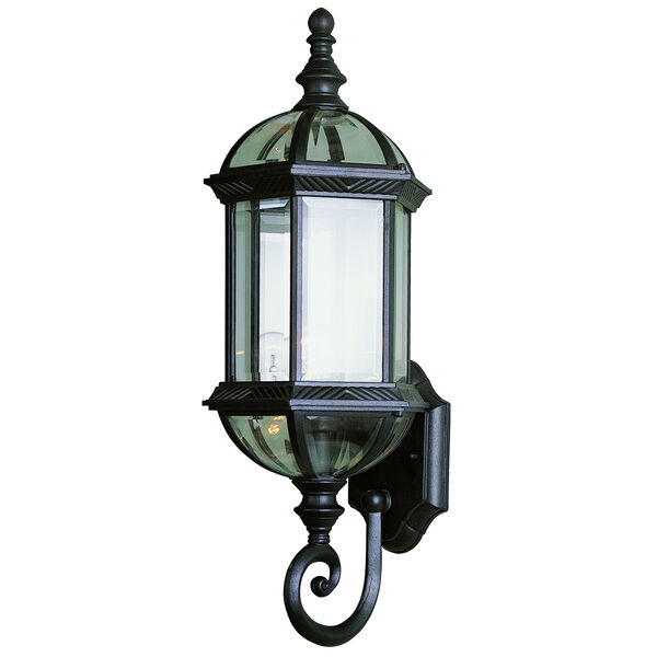 One-Light Black Scroll Uplight Outdoor Wall Light with Beveled Glass, image 1