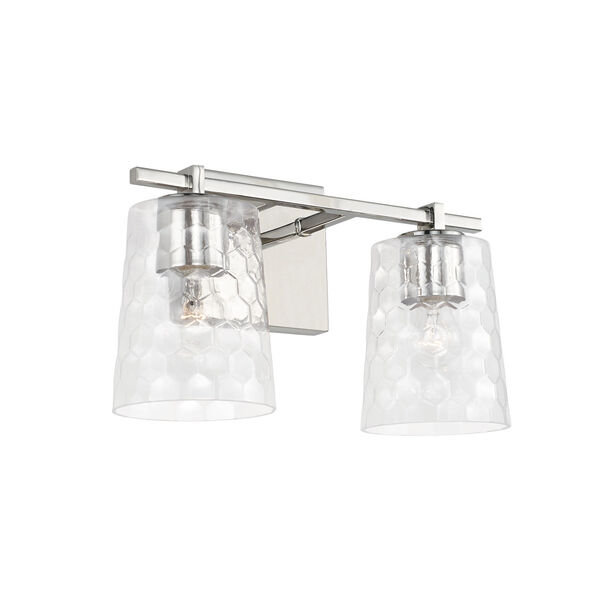 Burke Polished Nickel Two-Light Bath Vanity with Clear Honeycomb Glass Shades, image 1