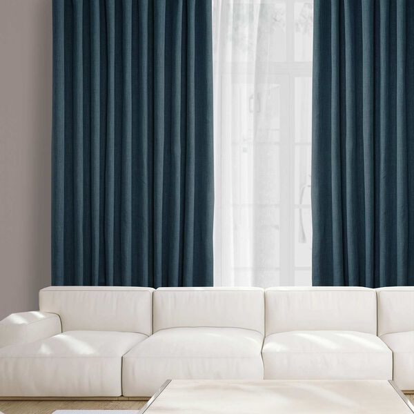 Story Blue Faux Linen Extra Wide Room Darkening Single Panel Curtain, image 2