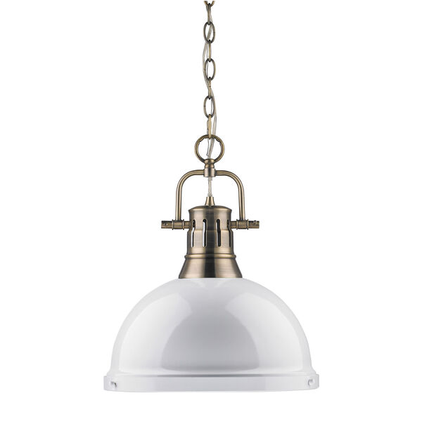 Duncan Aged Brass 14-Inch One Light Pendant with White Shade, image 2