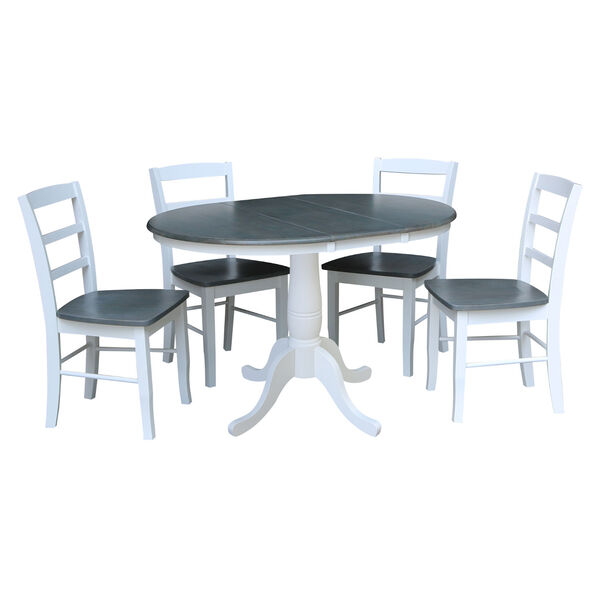 White and Heather Gray 36-Inch Round Extension Dining Table with Four Ladderback Chair, Five-Piece, image 2