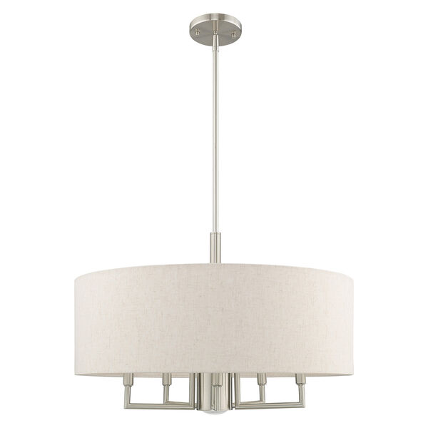 Meridian Brushed Nickel 24-Inch Six-Light Pendant Chandelier with Hand Crafted Oatmeal Hardback Shade, image 2