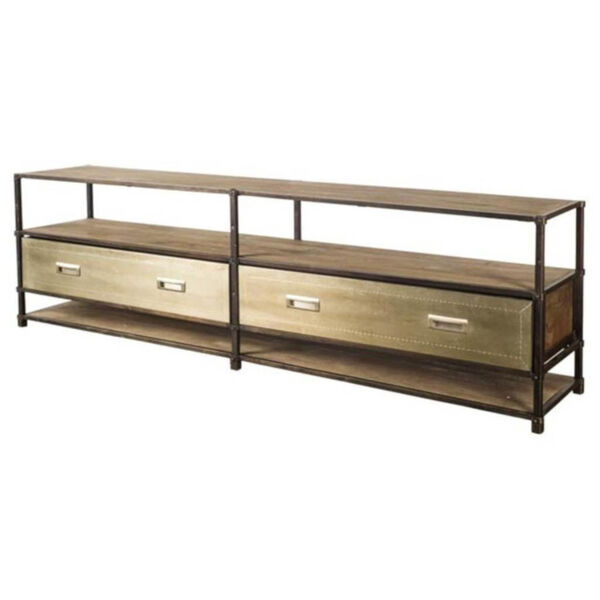 Farrow II Brass Toned Wood TV Stand Media Console with Storage, image 1