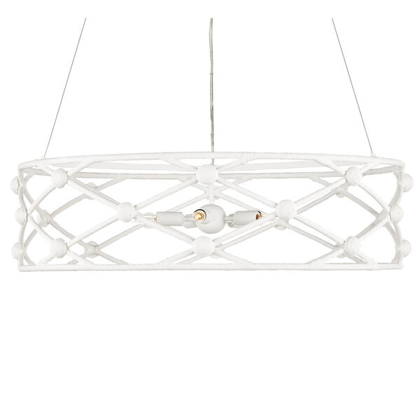 Sefrou Gesso White and Natural Rattan Five-Light Chandelier, image 1