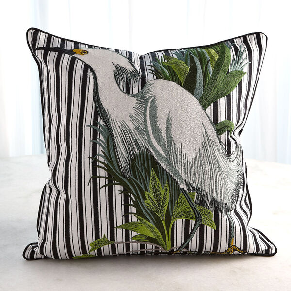 White and Black Left Facing Snowy Egret Pillow, image 3