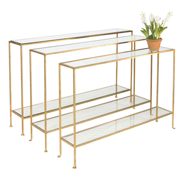 Hammered Gold Leaf 50-Inch Skinny Console Table with Clear Glass, image 1