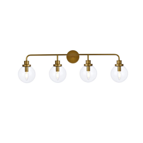 Hanson Brass and Clear Shade Four-Light Bath Vanity, image 1