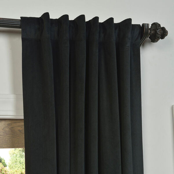 Signature Warm Black Blackout Velvet Pole Pocket Single Panel Curtain 50 x 108, image 4