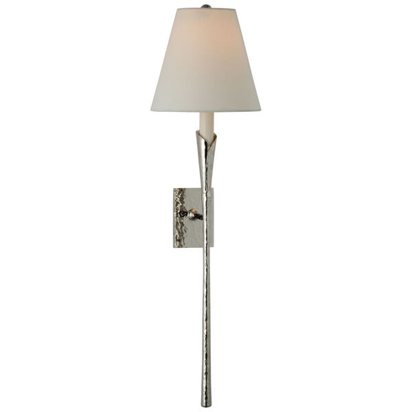 Aiden Large Tail Sconce in Polished Nickel with Linen Shade by Chapman  and  Myers, image 1