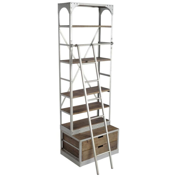 Brodie III Medium Brown and Silver Four Shelf Shelving Unit, image 1