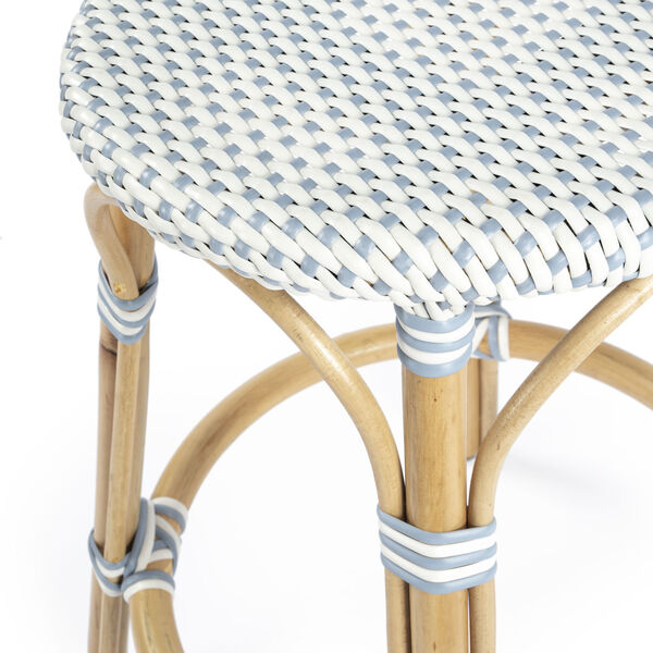 Tobias White and Sky Blue Dot on Natural Rattan Counter Stool, image 5