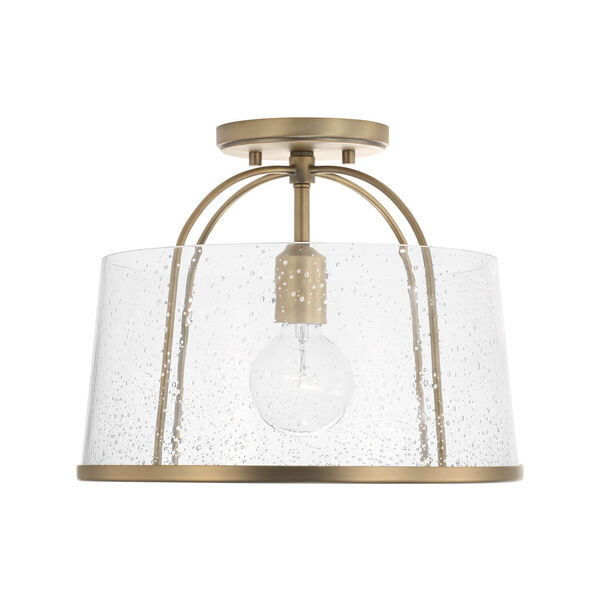 HomePlace Madison Aged Brass One-Light Semi-Flush or Pendant with Clear Seeded Glass, image 1