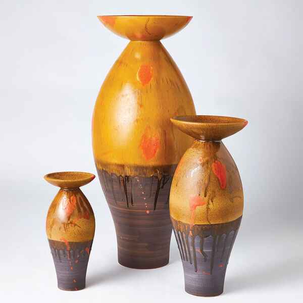 Orange 12-Inch Flare Top Melon Vase, image 2