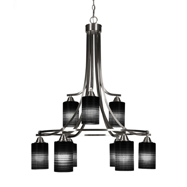 Paramount Brushed Nickel Nine-Light 29-Inch Chandelier with Black Matric Glass, image 1