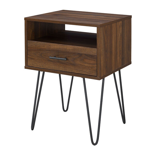 18-Inch Dark Walnut Modern Single Drawer Hairpin Leg Side Table, image 3