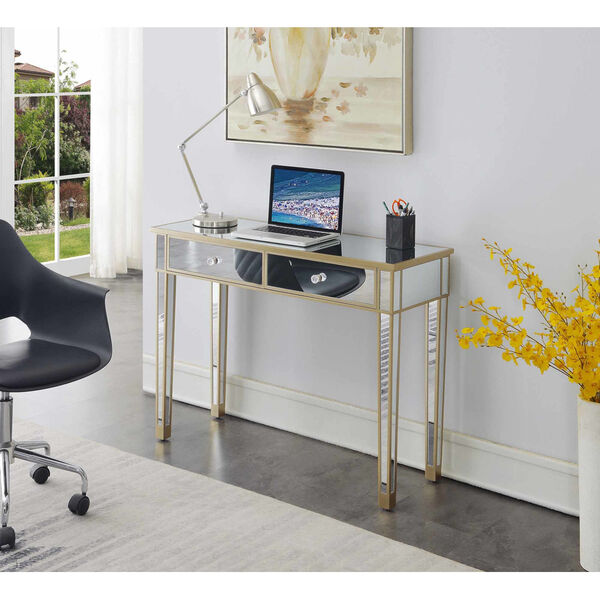 Gold Coast Champagne Mirrored Two-Drawer Desk Console Table, image 1