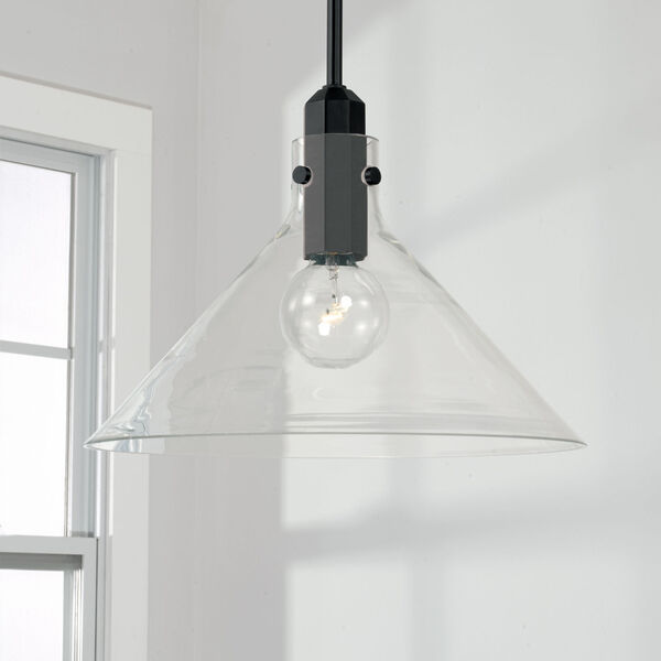 Greer Matte Black One-Light Pendant with Clear Glass, image 3