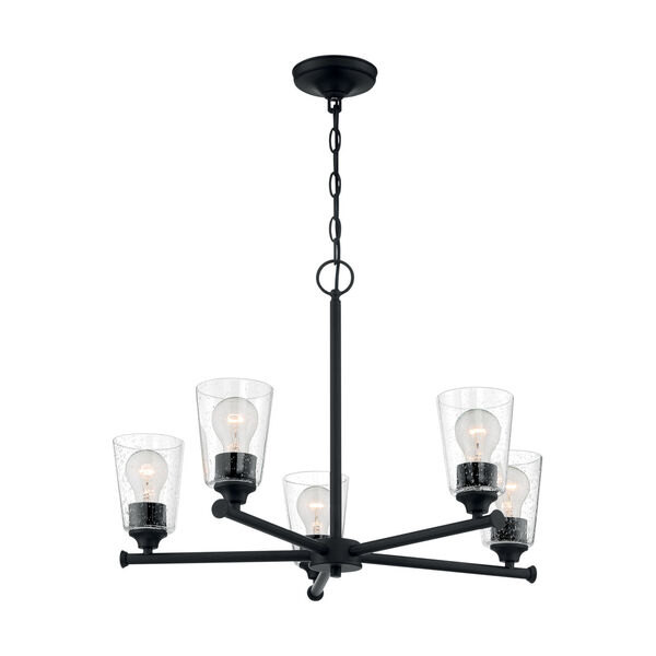 Bransel Matte Black Five-Light Chandelier with Clear Seeded Glass, image 4