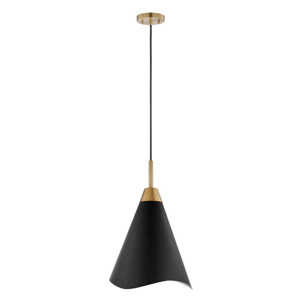 Tango Matte Black and Burnished Brass 12-Inch One-Light Pendant, image 3