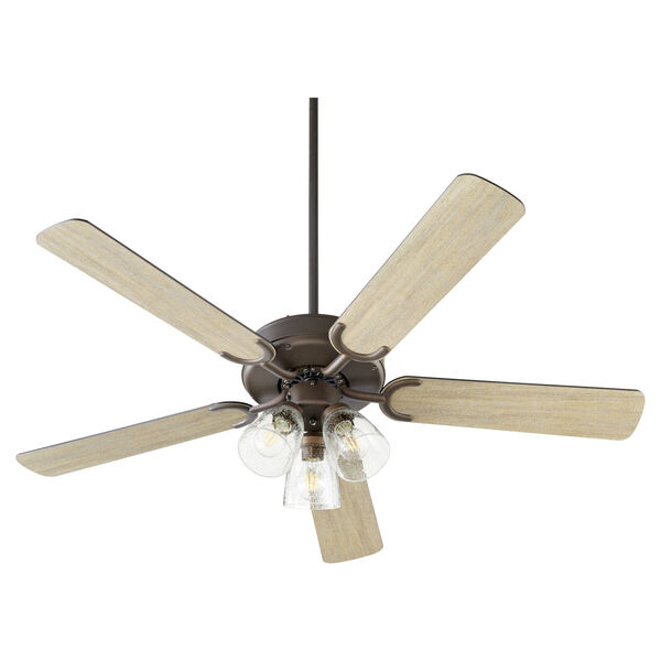 Virtue Oil Bronze Three-Light 52-Inch Ceiling Fan with Clear Seeded Glass, image 1