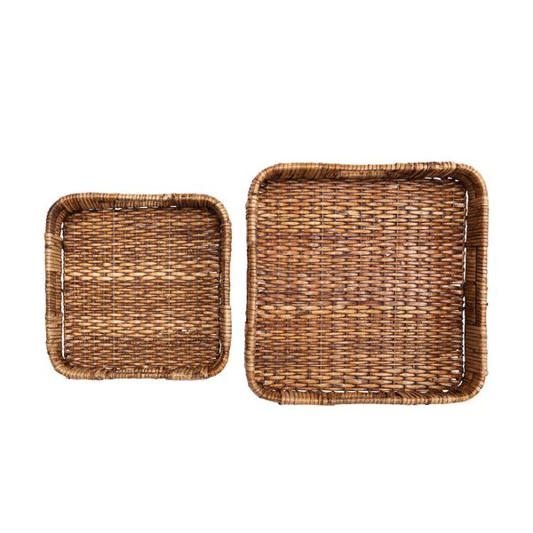 Natural Hand-Woven Rattan Trays with Handles, Set of 2, image 1