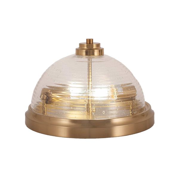 Any New Age Brass Two-Light Flush Mount with Ribbed Clear Bubble Glass, image 1