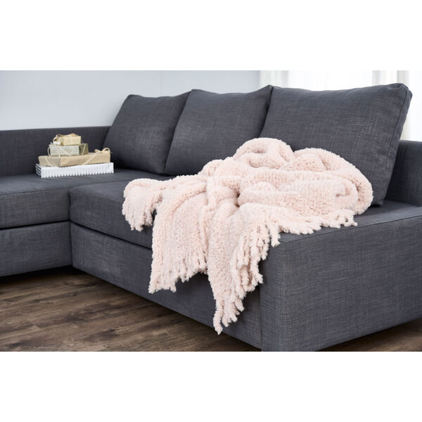 Knit Faux Fur Throw Blanket Pink  - (Open Box), image 1