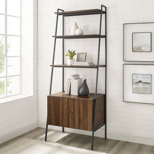 Dark Walnut and Black Ladder Bookcase with Lower Cabinet, image 6