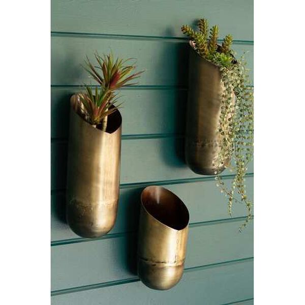 Gold Antique Brass Wall Vases, Set of Three, image 3