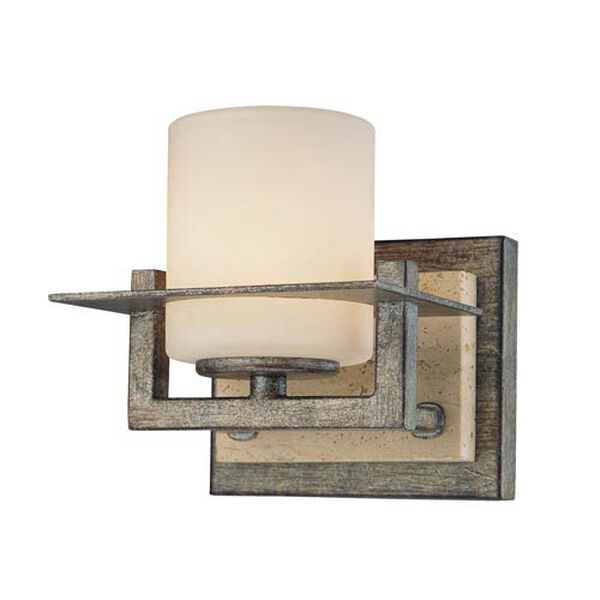 Compositions Aged Patina Iron with Travertine Stone One-Light Bath, image 1