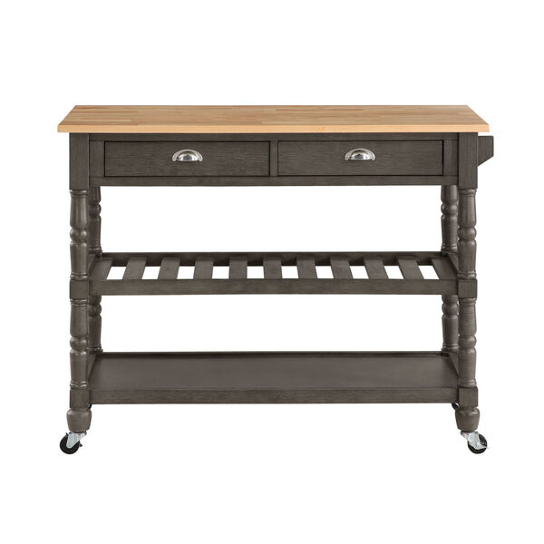 French Country Wirebrush Dark Gray Butcher Block Three-Tier Butcher Block Kitchen Cart with Drawers, image 5