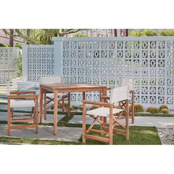 Del Ray Natural Teak  Five-Piece Square Outdoor Dining Set with White Textilene Fabric, image 2