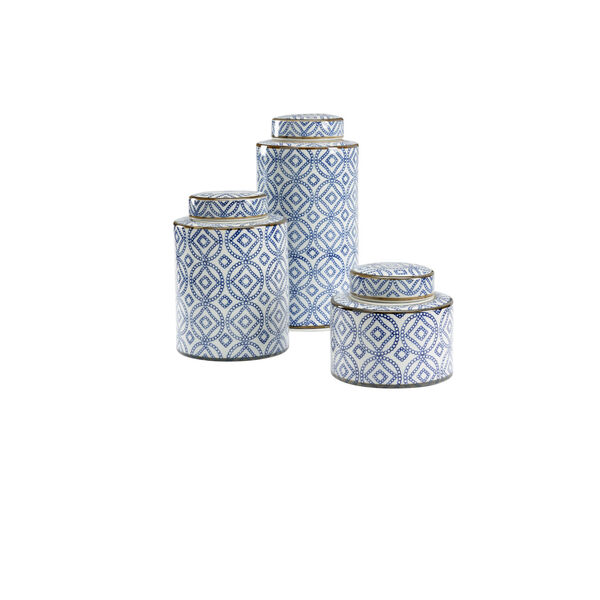 White and Blue  Thelma Canisters, Set of 3, image 1