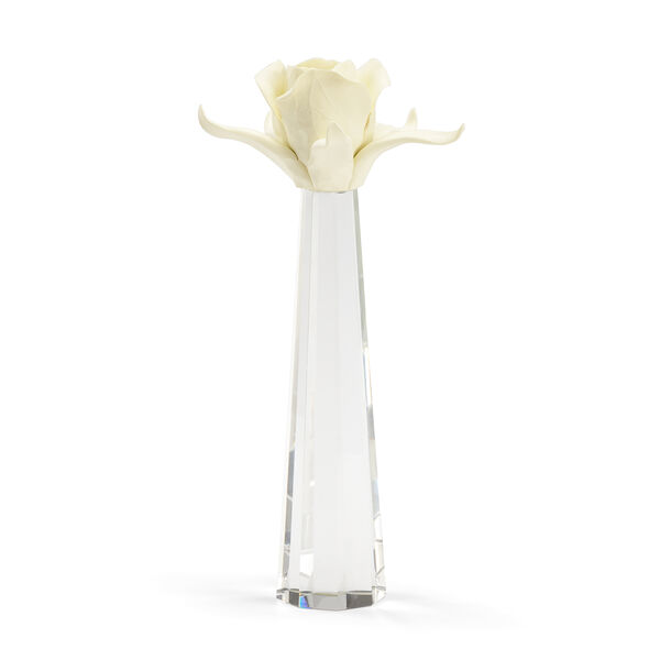Melea Markell Cream Porcelain Rose on Large Clear Crystal Vase, image 1