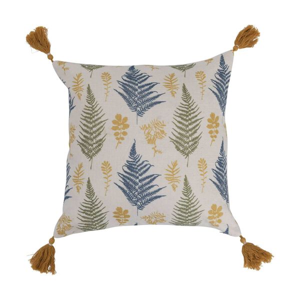 Multicolor Cotton 16 x 16-Inch Pillow with Botanical Print and Tassels, image 1