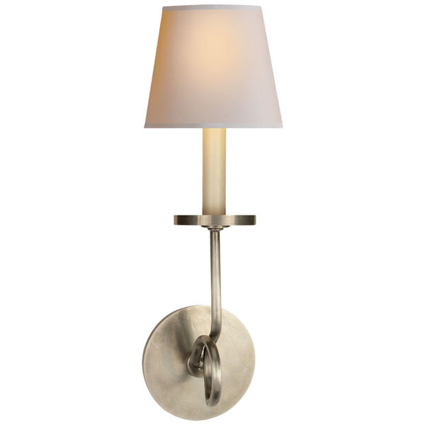 Symmetric Twist Single Sconce in Antique Nickel with Natural Paper Shade by Chapman and Myers, image 1