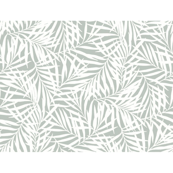 Waters Edge Light Green White Oahu Fronds Pre Pasted Wallpaper, image 2