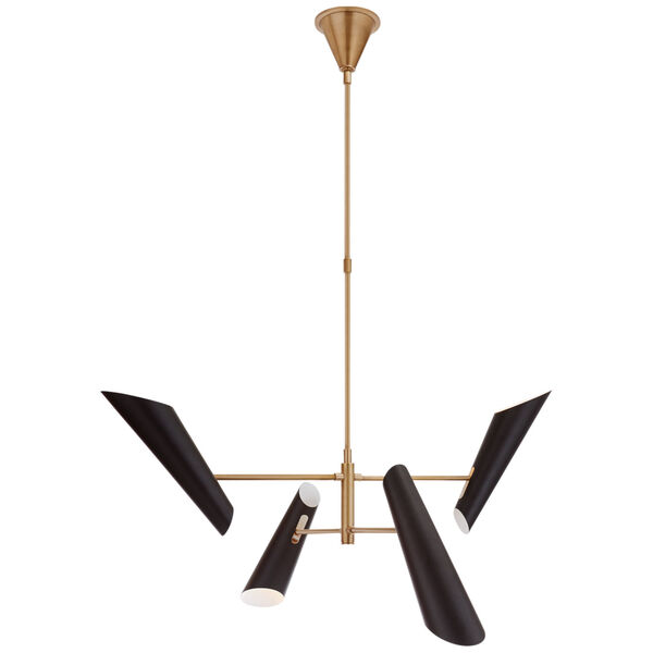 Franca Small Pivoting Chandelier in Hand-Rubbed Antique Brass with Black Shades by AERIN, image 1