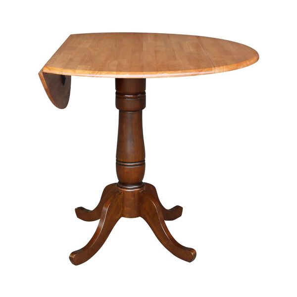 Cinnamon and Espresso 36-Inch High Round Top Dual Drop Leaf Pedestal Table, image 2