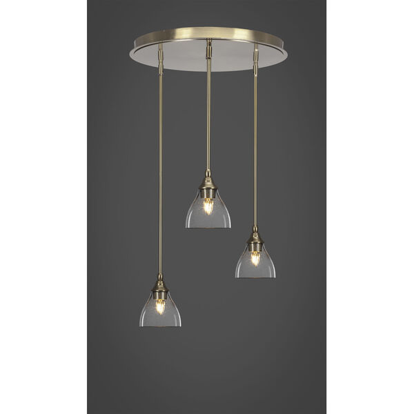 Empire New Age Brass 20-Inch Three-Light Cluster Pendalier with Six-Inch Clear Bubble Glass, image 2