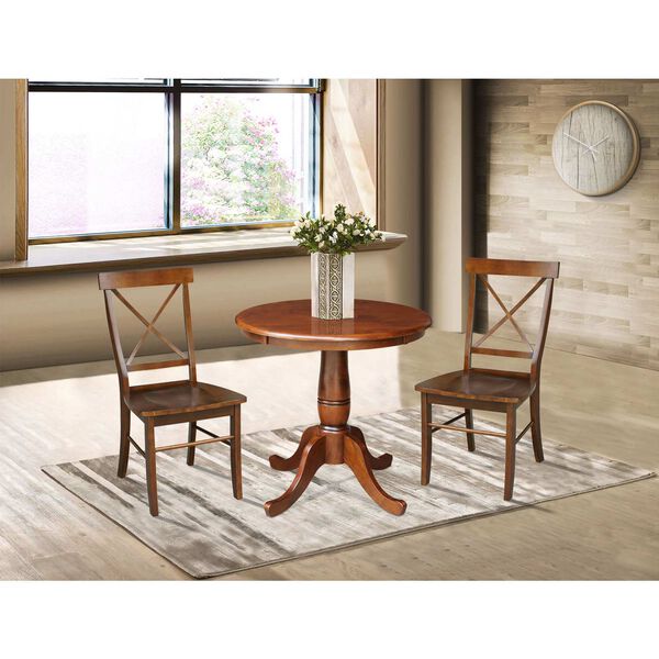 Espresso Round Top Pedestal Table with X-Back Chairs, 3-Piece, image 2