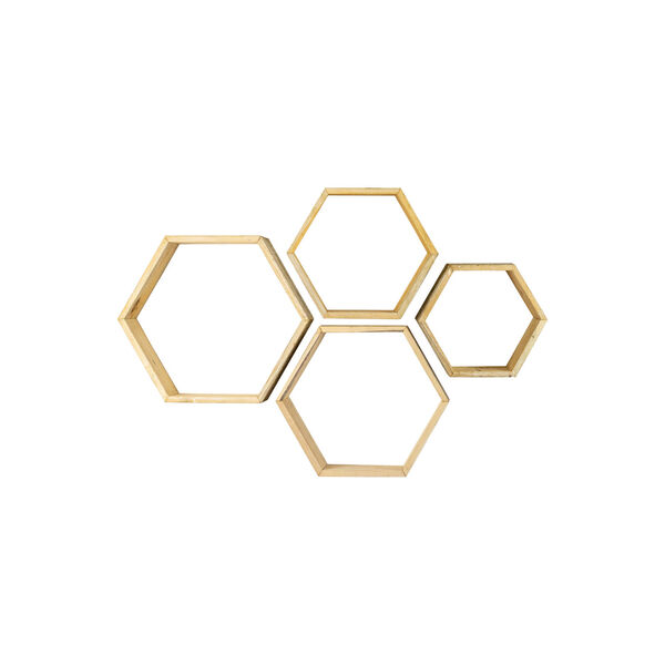 White Recycled Wooden Hexagon Wall Shelves, Set of 4, image 1