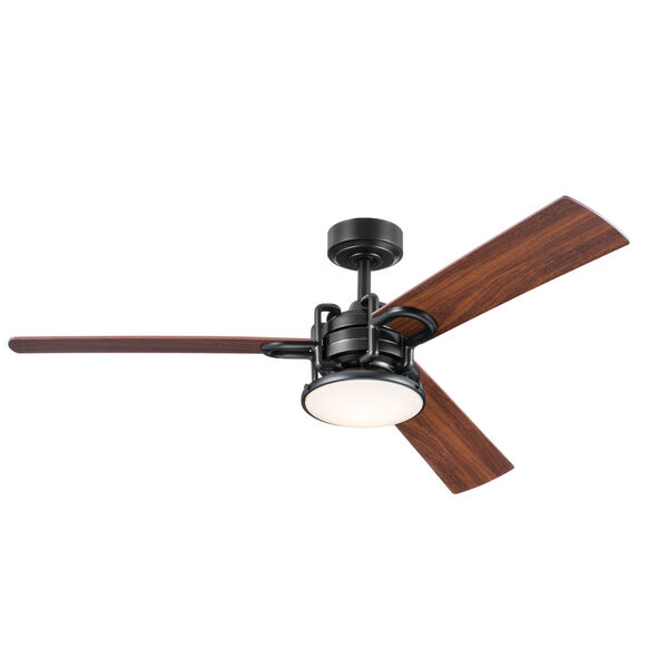 Satin Black 52-Inch LED Pillar Ceiling Fan with Reversible Blades, image 1