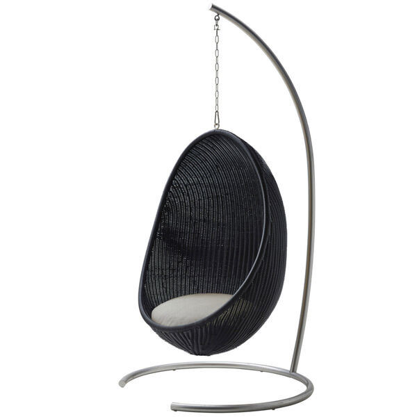 Nanna Ditzel Black Outdoor Hanging Egg Chair with Sunbrella Sailcloth Seagull Seat and Back Cushion, image 1