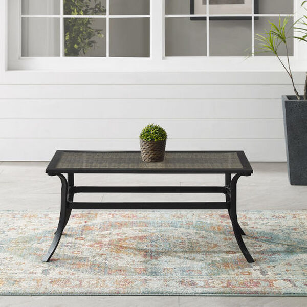 Dahlia Matte Black and Brown Metal And Wicker Coffee Table, image 3