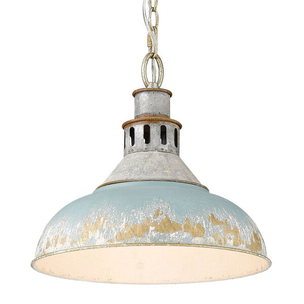 Kinsley Aged Galvanized Steel 14-Inch One-Light Pendant with Antique Teal Shade, image 1