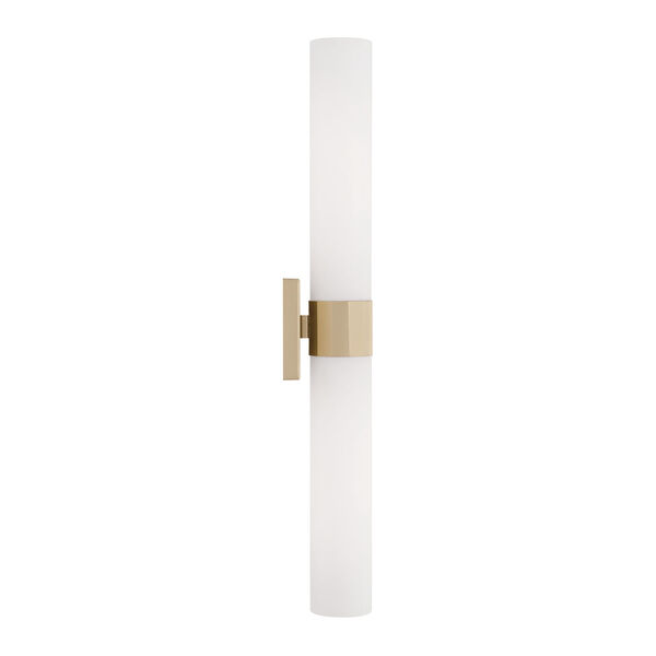 Sutton Soft Gold Two-Light Dual Glass Sconce or Vanity Light with W Soft White Glass, image 6